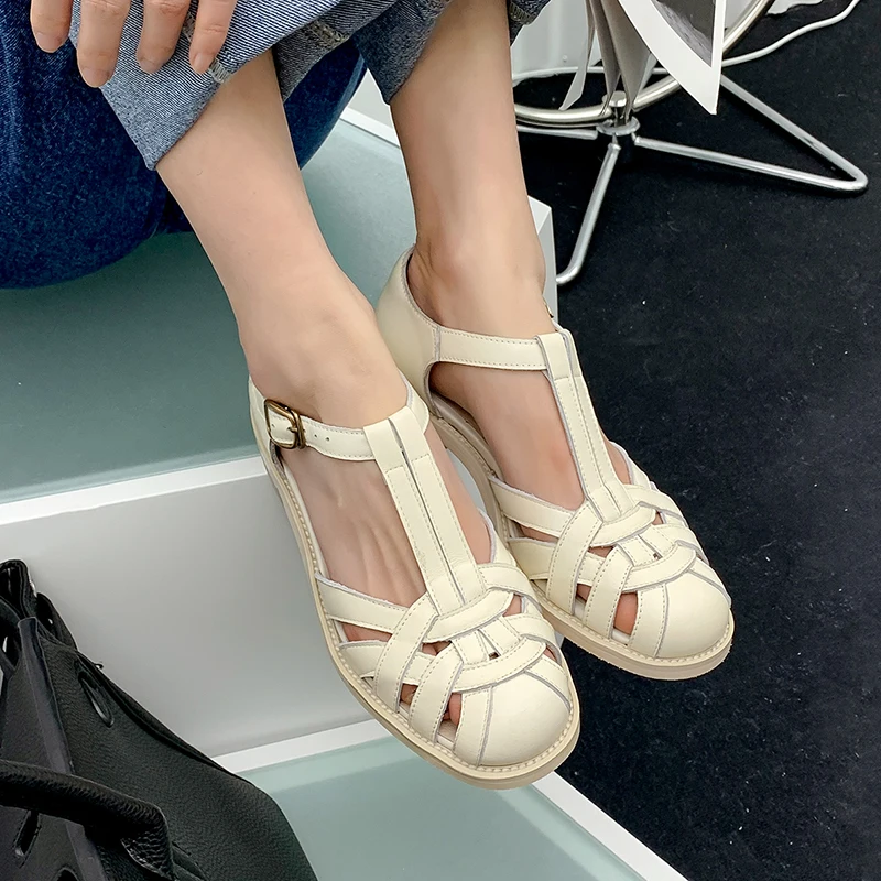 Women 2021 Summer Sandals Low Heel Platform Sandals Female Shoes Sewing Buckle Comfortable Casual Hollow Out Women\'s Plus Size