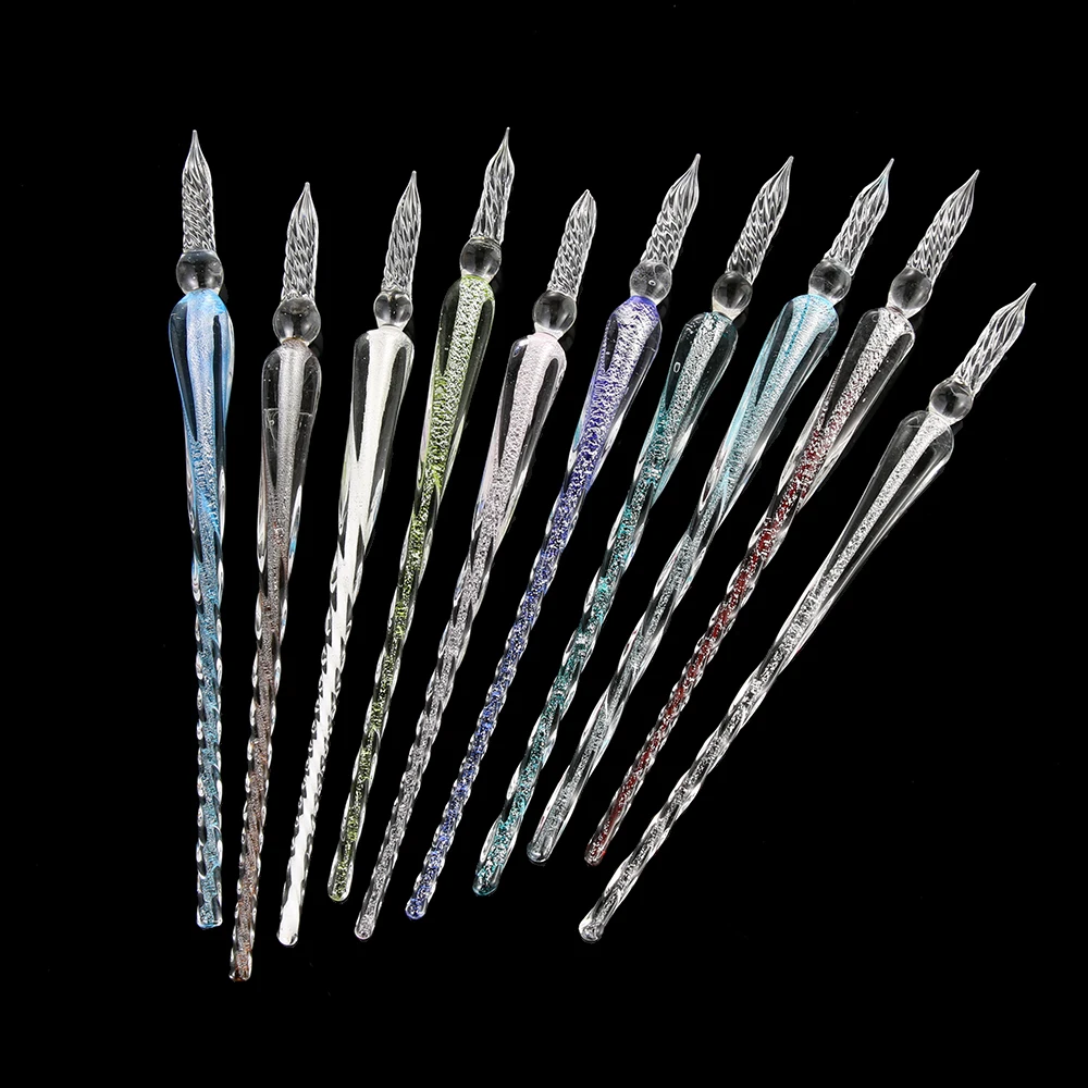 1 handmade glass light tube pen 3D glass dip pen crystal pen holder immersion calligraphy pen filled with ink pen