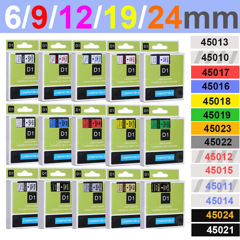 

3pcs/lot Labels Compatible dymo D1 12mm tapes 45010 45013 40913 ribbon cassette for Dymo label manager LM 160 280 label maker