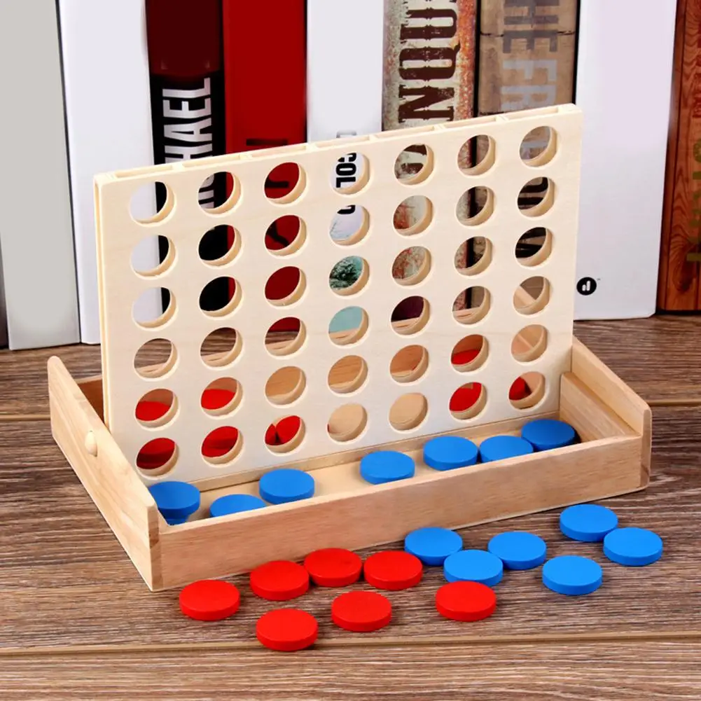 Connect Blue/Red Four In A Row 4 In Line Wooden Board Fun Game Kids Toy Educational For Party Game