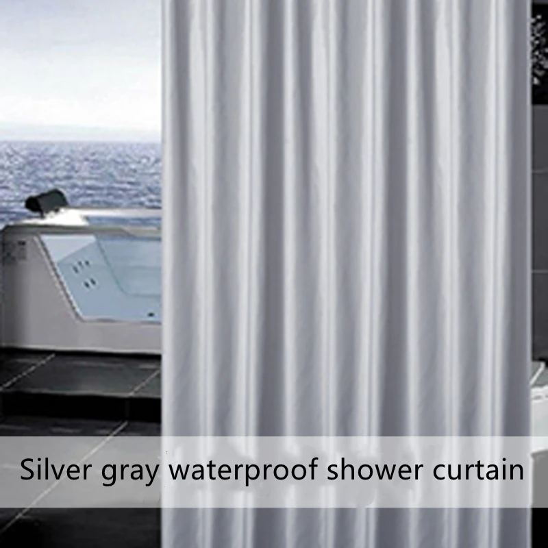 Shower Curtains Waterproof Solid Color With Hooks Rings For Bathroom Grey Beige Anti-mold Polyester Partition Home Bath Curtain