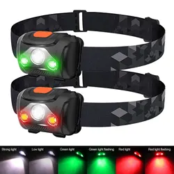 LED Mini Headlamp 4-Modes White+Green/Red  Hunting Headlight Outdoor IPX4 Waterproof Portable Camping Fishing Head Torch by AAA