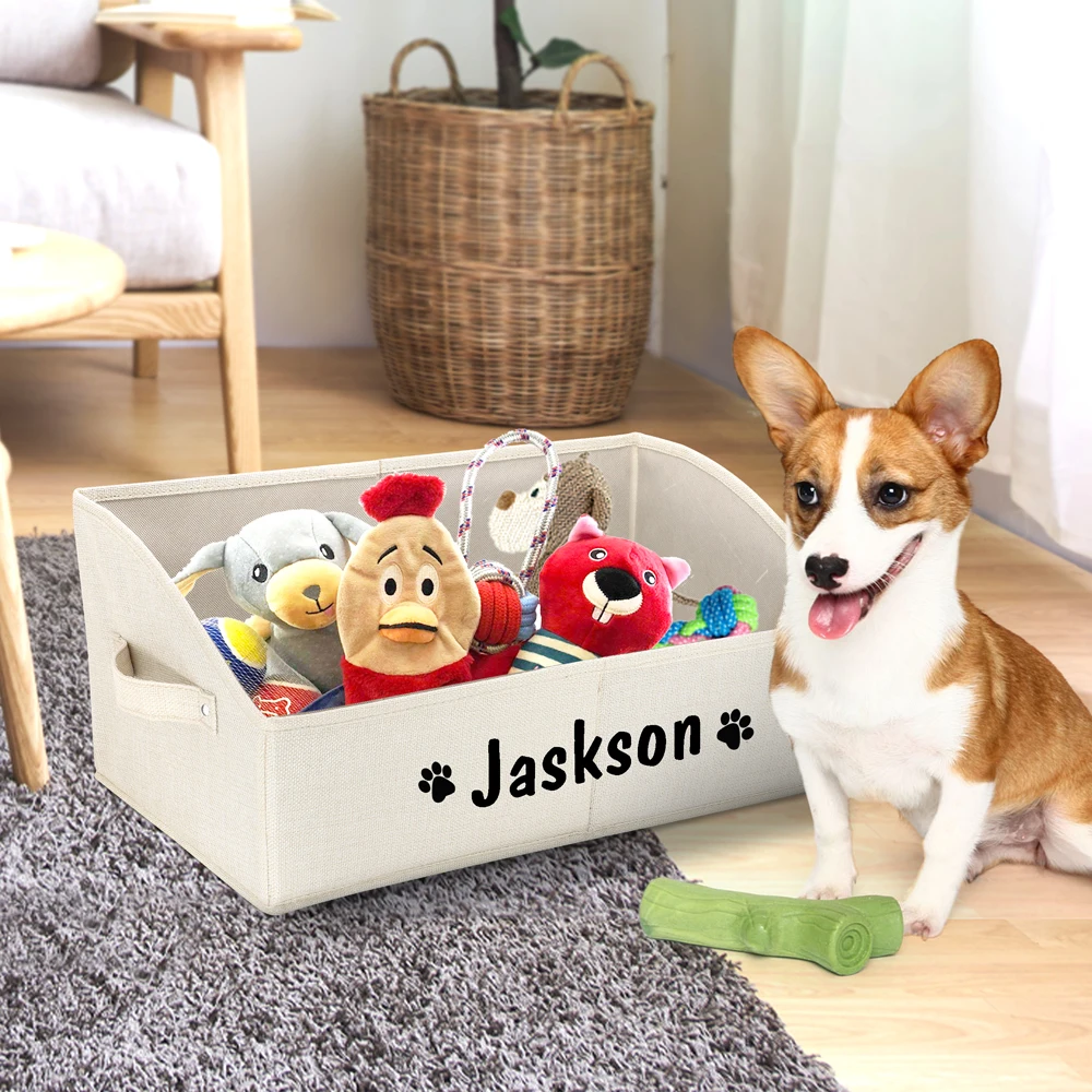 Personalized Dog Cat Toy Storage Box Free Print Name Pet Clothes Storage Basket Foldable Pets Organizer Baskets For Dogs Cats