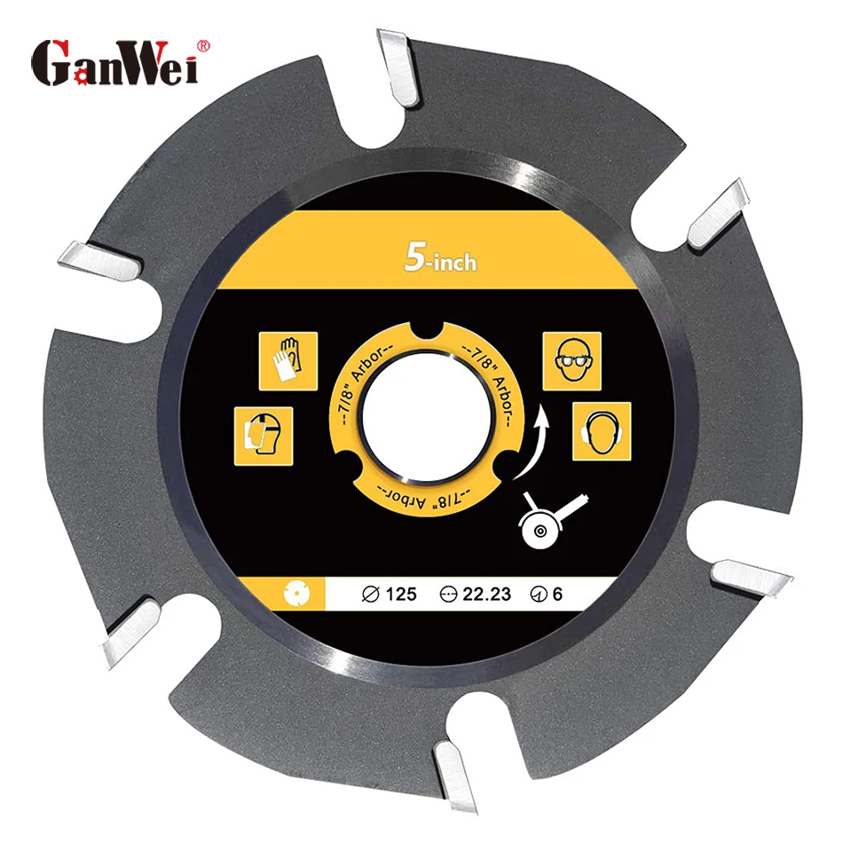 GanWei 6 Teeth 5 inch Angle Grinder Wood Cutting Wheel Saw Blade Carbide Shaping Disc for Wood Carving Sculpting Shaping Cutting