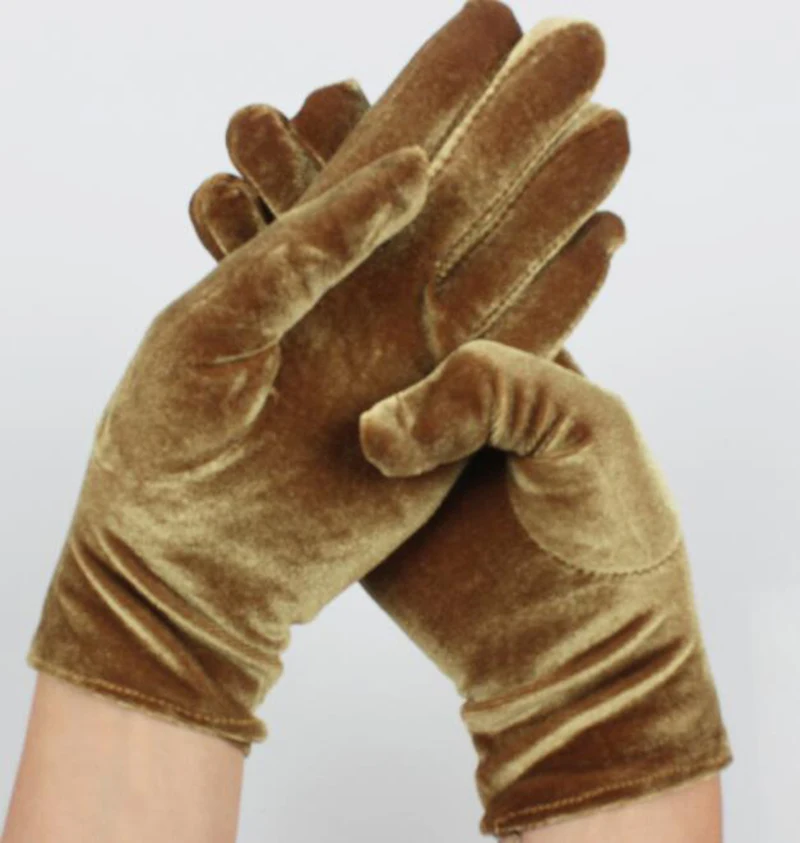 Guantes elásticos para conducir para mujer, manoplas sexys de leopardo y terciopelo dorado, para otoño e invierno, manoplas elásticas cálidas para