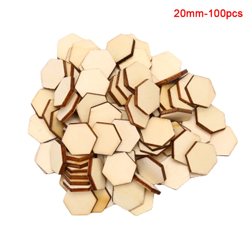 100pcs/lot Hexagonal Shape Wood DIY Laser Cut Embellishment Craft Decor Ornaments Wedding