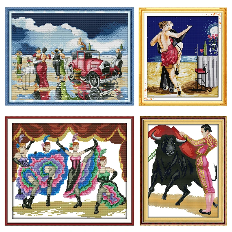 Joy Sunday Stamped Dancers Cross-Stitch Kits Printed 11CT 14CT Painting Counted Patterns Crafts Decor Embroidery Needlework Sets