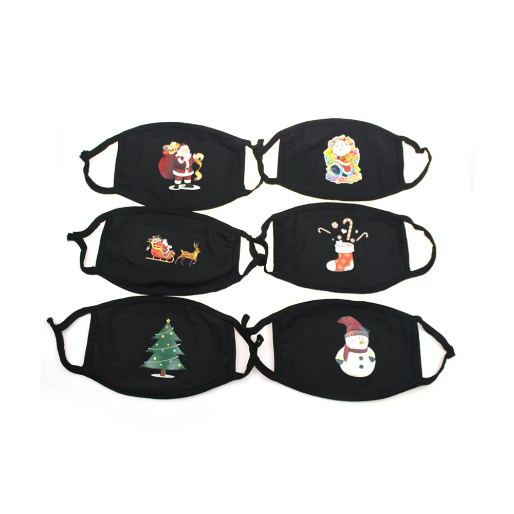 Black Christmas Cartoon Cotton Mouth Mask Men Women Cute Santa Claus Snowman Xmas Tree Print Festival Face Warmer Mouth Muffle