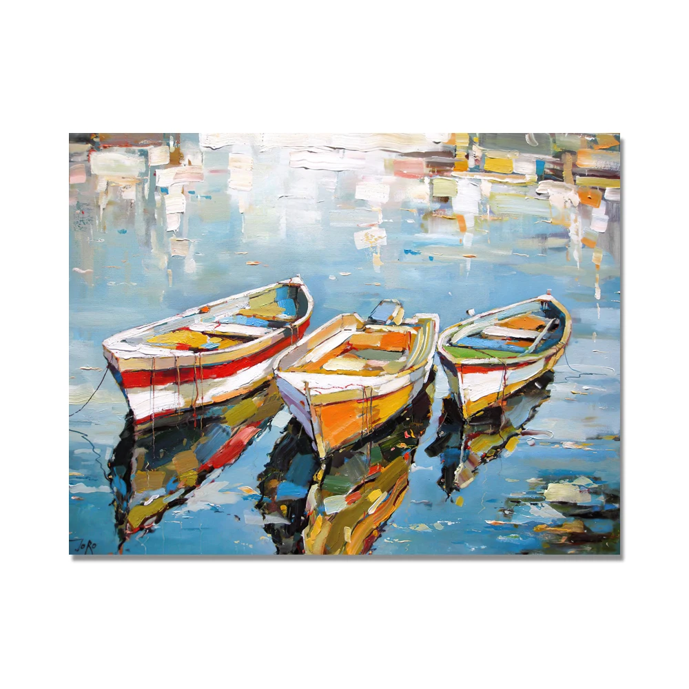 3 Boats Oil Canvas Painting Sea Landscape Posters and Prints Wall Art Picture for Living Room Home Decor Cuadros