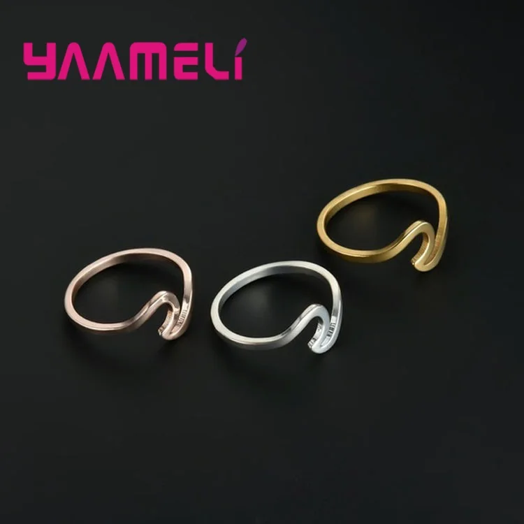 Popular Wave Band Ring Shining Original 925 Sterling Silver Creative Handmade Smooth Statement Unisex Party Stackable Jewelry