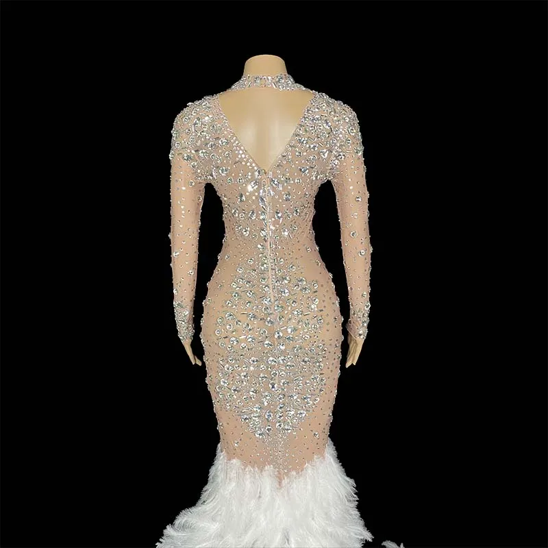 Imagem -06 - Strass Brilhante Vestido Longo Transparente Prata Brilhante Grande Luxuoso Noite Aniversário Celebração Bailarino Fantasia Casamento Piscando