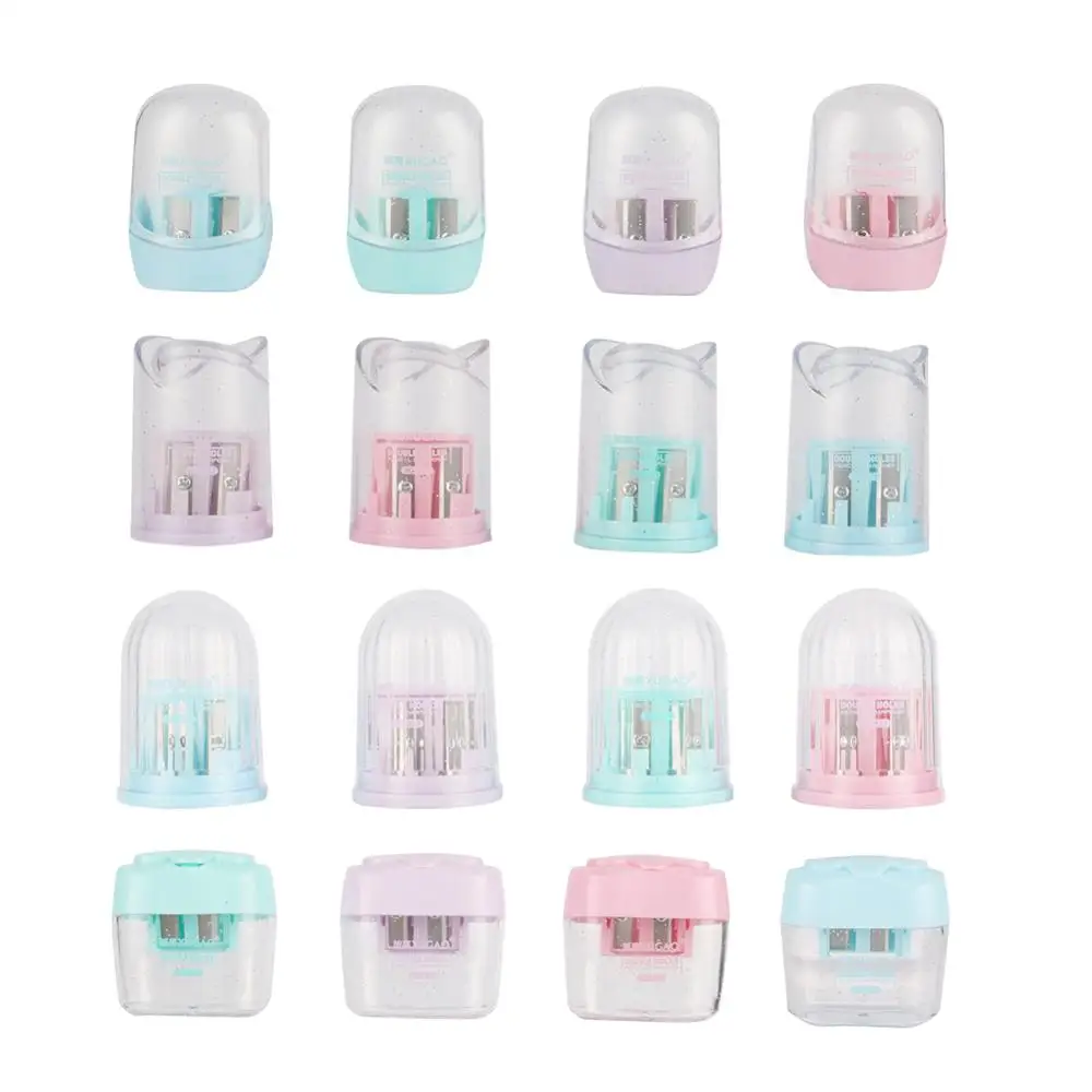 Double Holes Plastic Pencil Sharpeners Candy Color Transparent Cover Standard Pencil Eyebrow Lip Liner Eyeliner Cutting Machine