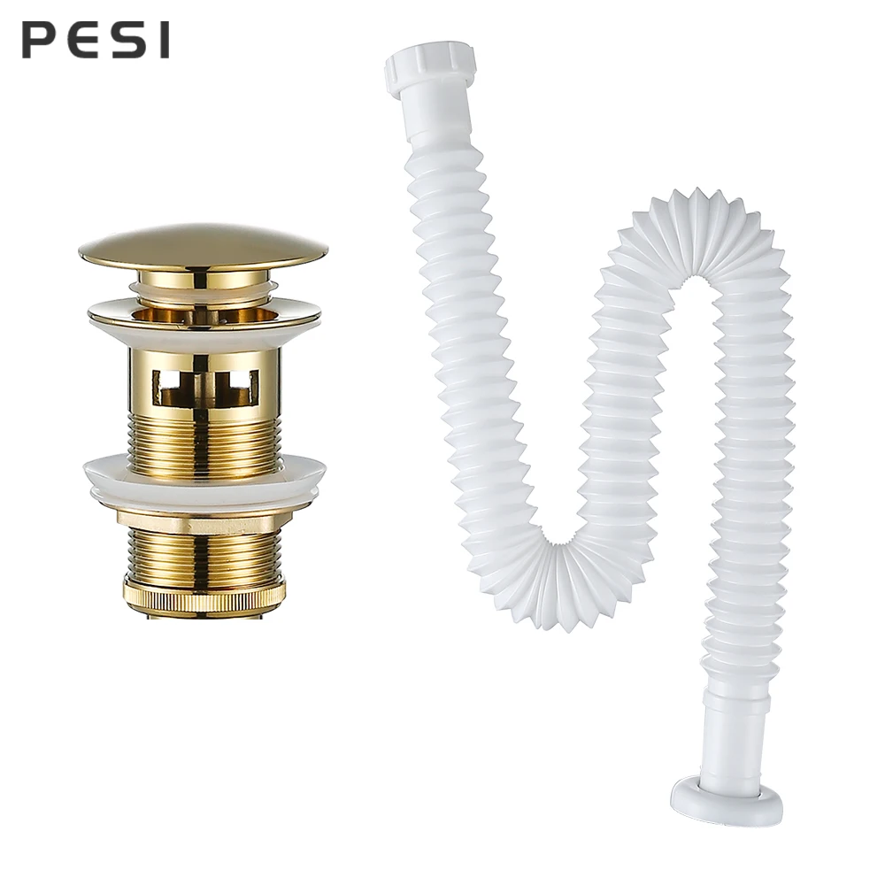 Basin Bottle Trap Brass Bathroom Sink Siphon Drains With/Without Pop Up Drain Black P-TRAP Telescopic Pipe Waste，Rose Gold.