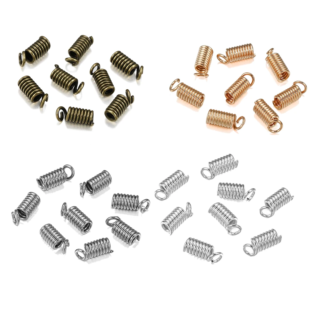 100pcs/lot Spring Crimp Clasps Metal Coil Cord Fastener End Caps Connectors DIY Necklace Connectors Jewelry Making Findings