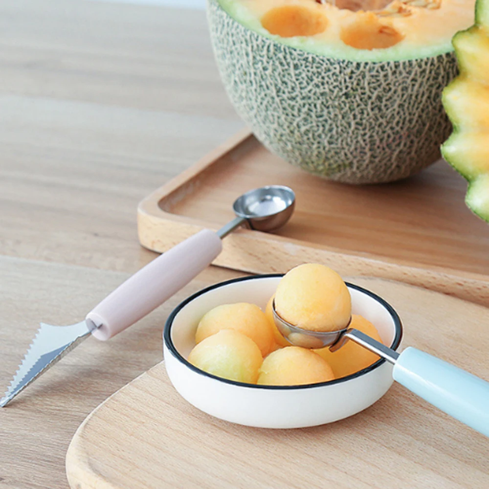 2In1 Ice Cream Ball Spoon DIY Assortment Fruit Digging Spoons Grapefruit Scoop Kitchen Tool Watermelon Fruit Carving Gouge Knife
