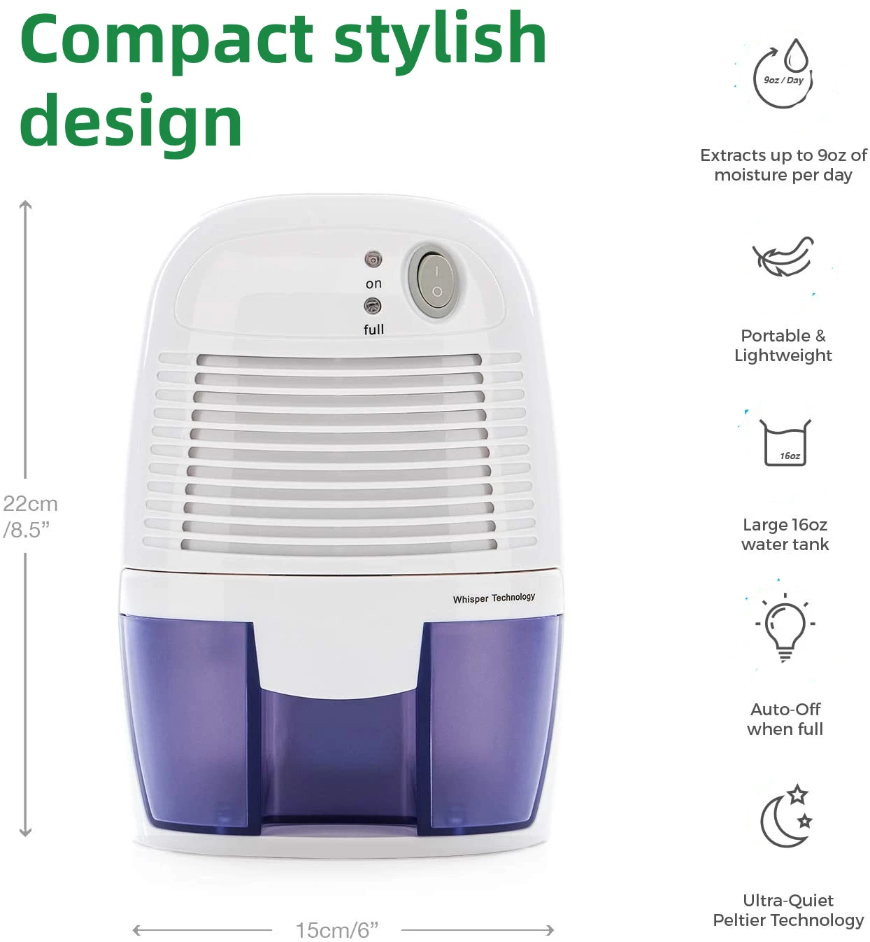 Mini deshumidificador compacto para tienda de cultivo, armario de invernadero para cuarto de baño y sótano, 24W, 100-240V, capacidad de 500ml/ 17oz