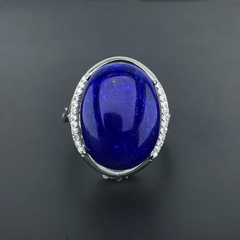 100% Natural Lapis Lazuli 925 silver rings for women gemstone man big rings fine jewelry Opening ring design gem oval 13*18mm