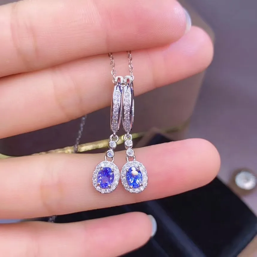 

New Arrival Real and Natural Tanzanite Earrings 925 Sterling Silver Premium Charm Jewelry Beauty Wedding Party Earrings