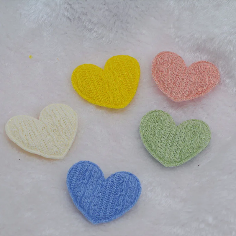 40Pcs/LOT 4.8*4.2CM Crochet Heart Padded Appliques For DIY Handmade Children Hair Clip Accessories Patches