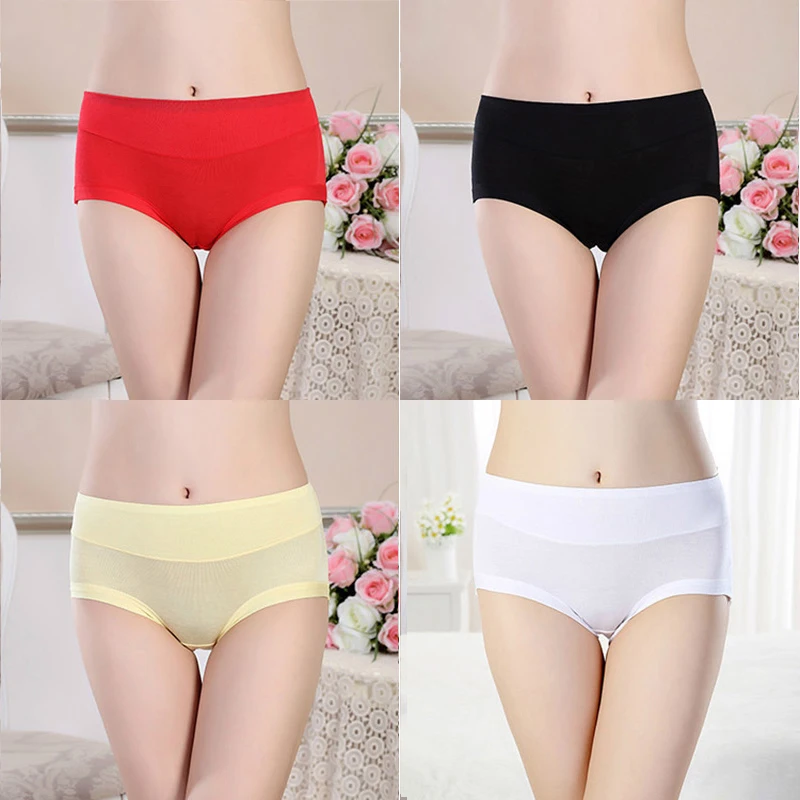 Ropa interior de fibra de bambú para mujer, bragas suaves de gran altura, sólido, 3 unids/set por Set