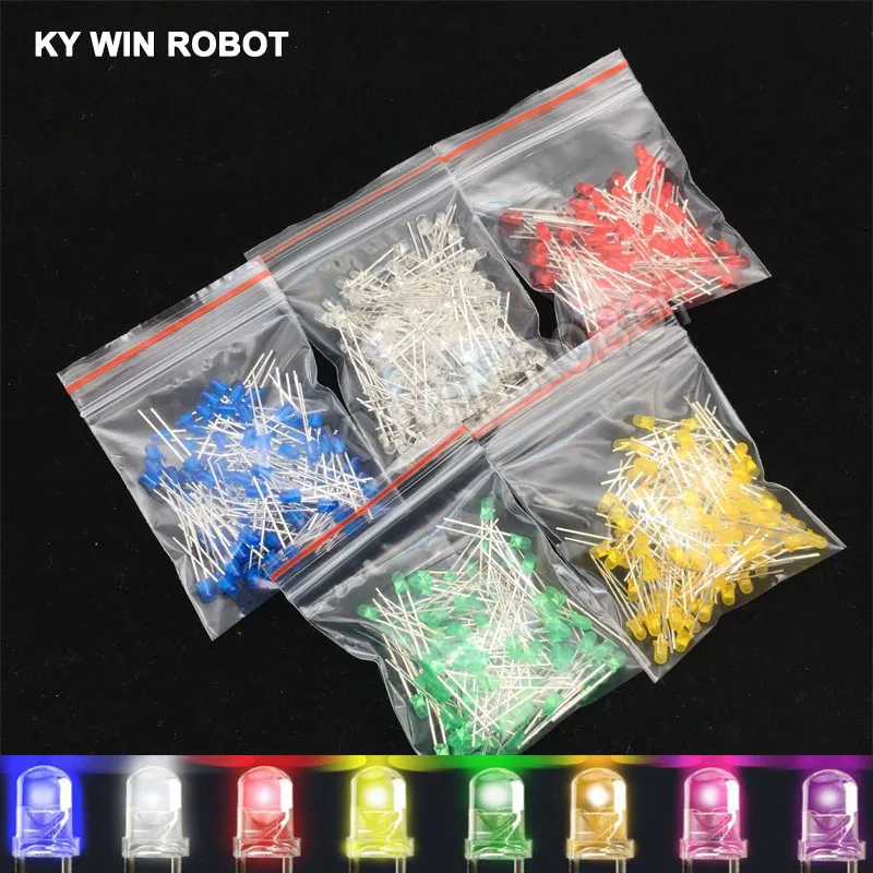 100 Stück 3mm LED-Dioden 3 mm Sortiment Weiß Grün Rot Blau Gelb Orange Rosa Lila Warmweiß DIY Leuchtdioden – Detail 1