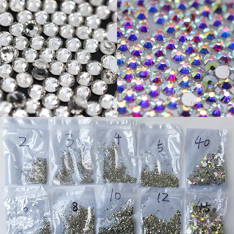 wholesale SS2-SS50 Glitter crystal AB Nail art Rhinestones Flatback strass glass rhinestones jewelry making beads Garment trim