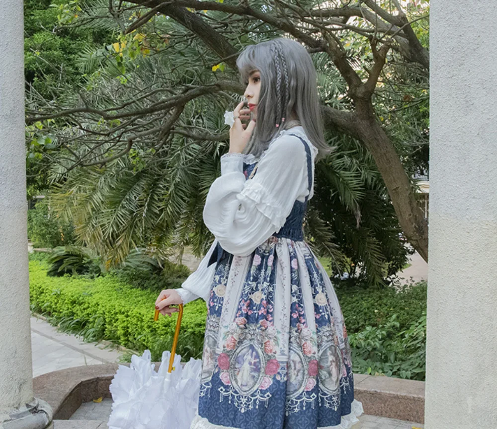 Princess victorian strap dress kawaii girl sweet lolita dress vintage bowknot cute printing high waist gothic lolita cos loli