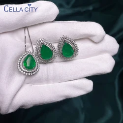 Cellacity Classic emerald jewelry set earring pendant necklace for charm lady with water drop shape 10*14mm gemstones jewelry