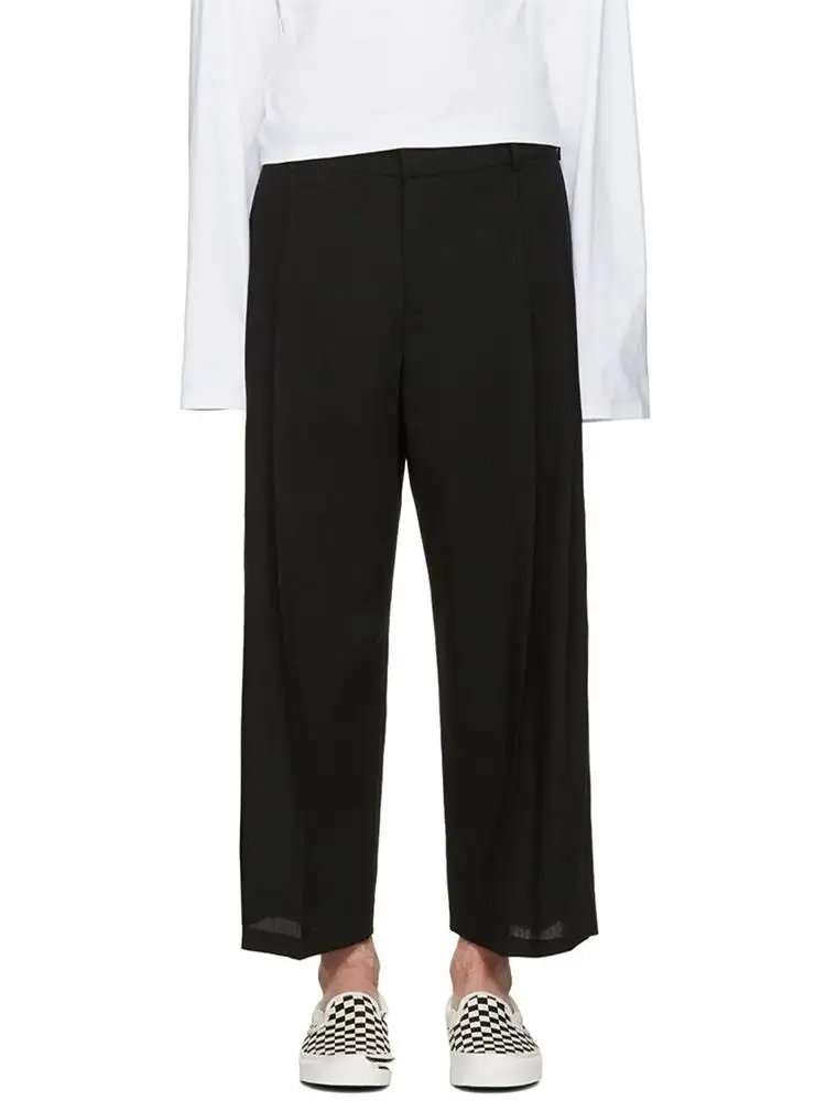 Moda masculina nova solta tamanho grande calças de perna larga preto casual drape nove cent calças vestido de cantor