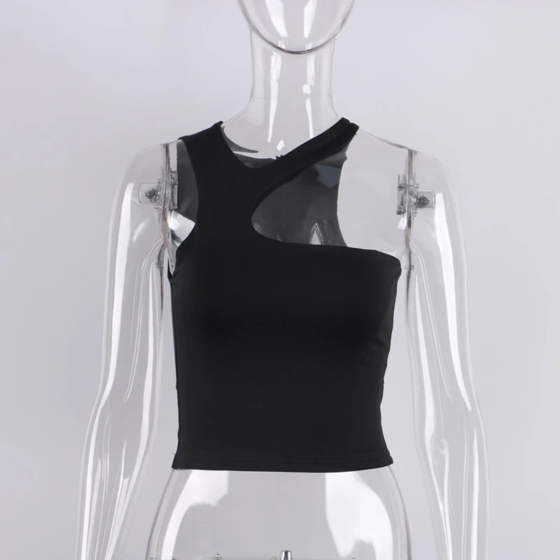 Cut Out Sexy Crop Off Schulter Solide Dünne Sport Kurze Tops Frauen Tank Unregelmäßigen Sommer Rohr Tops – Detail 14