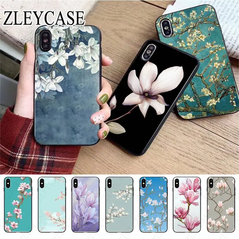 Magnolia Gardenia Flower Shell Phone Case For iphone 15pro 11pro 13pro 14pro 12pro xs max 7 8 XR 12mini 15plus 13mini SE cover