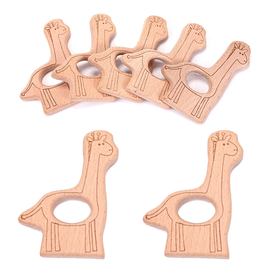 

10 Pcs Wooden Teethers Beech Wood Giraffe Animal Natrual Wholesale DIY Bracelet Chain Accessories New Born BPA Free Teether Gift