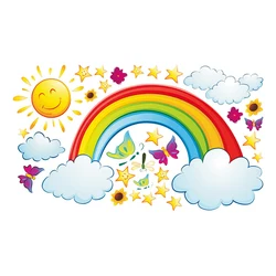 Pretty Shining Stars On Rainbow Cloud Butterflies Wall Stickers Room Decor Decal