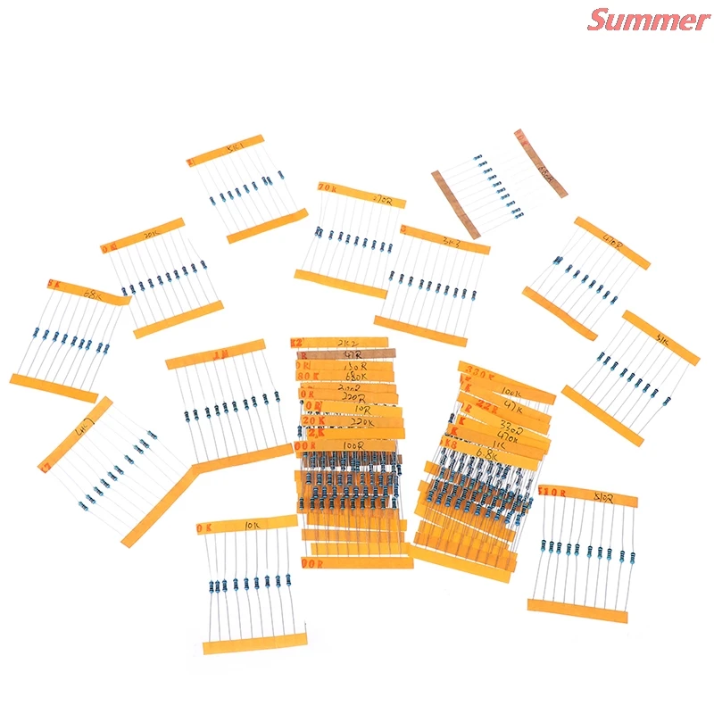 Kit de resistores de filme smart home 300-30 tipos 1/4w, resistor de filme 1% resistores de 1k 10k 100k 220ohm 1m resistores 300 peças