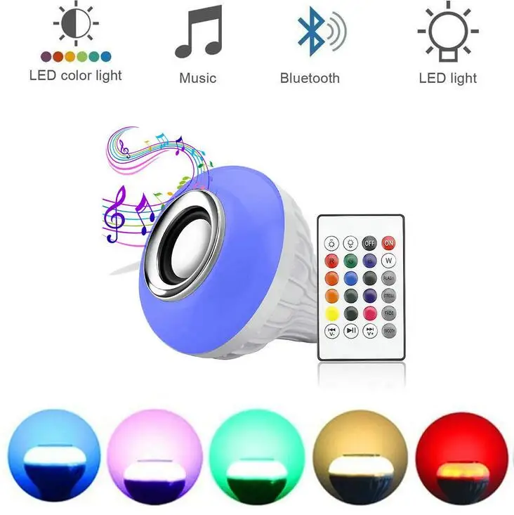 Smart Music Bulb Led Speaker Lamp 12W E27 RGBW Wireless Bluetooth Dimmable LED Bulb Light with 24 Keys Remote Control