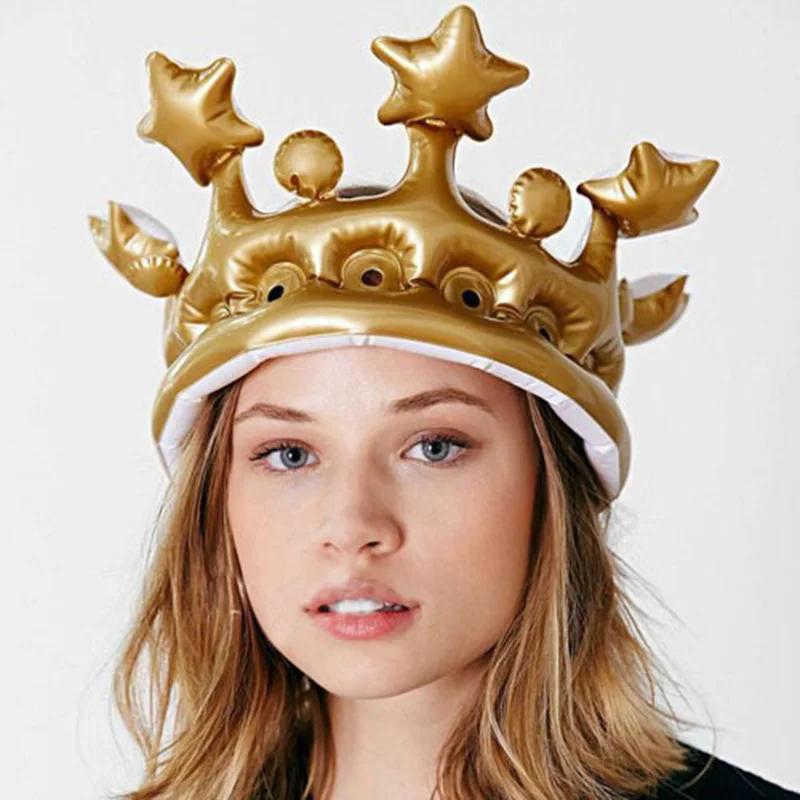 Inflatable Gold Crown Kids Adult Birthday Hats Cap King Toy Party Decoration Creative Inflated Event Stadium Props Party Gift