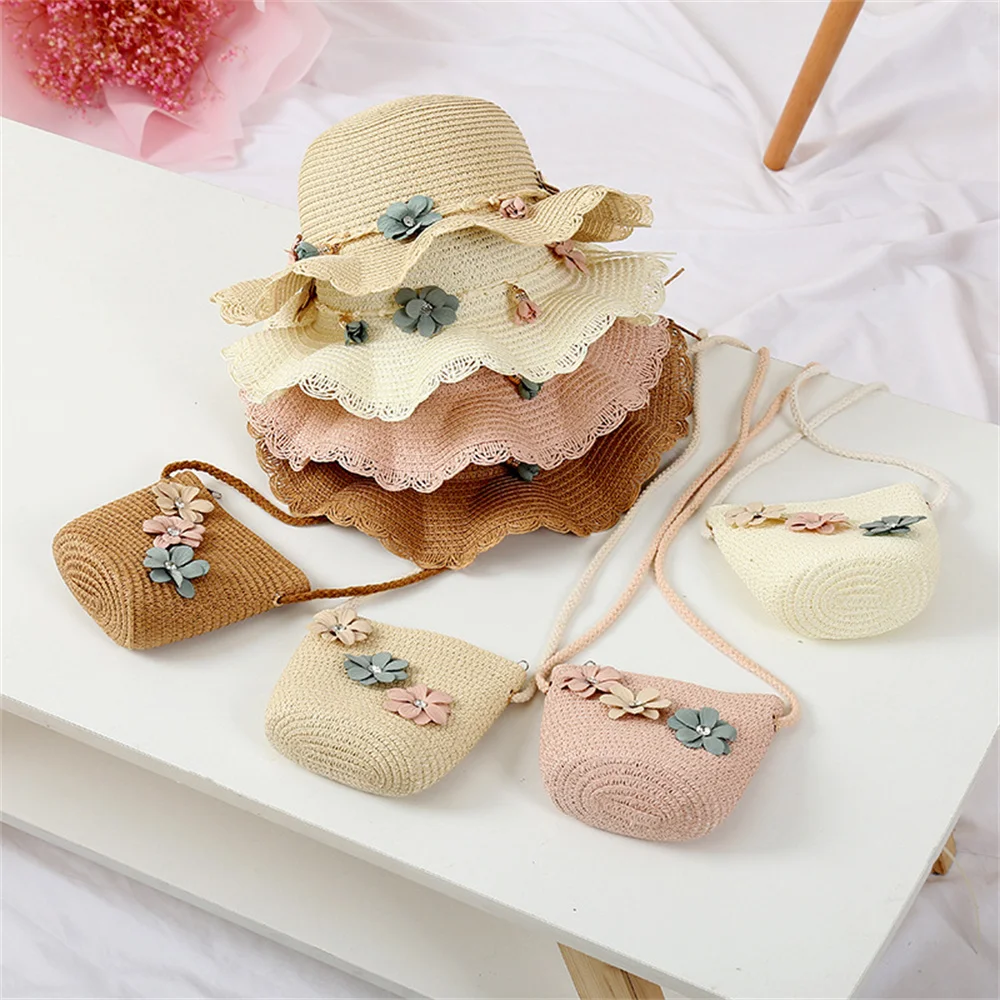 

Casual Summer Girls Kids Flower Straw Sun Hat Fashion Princess Beach Traveling Children's Sun Hats With Bag SHT017