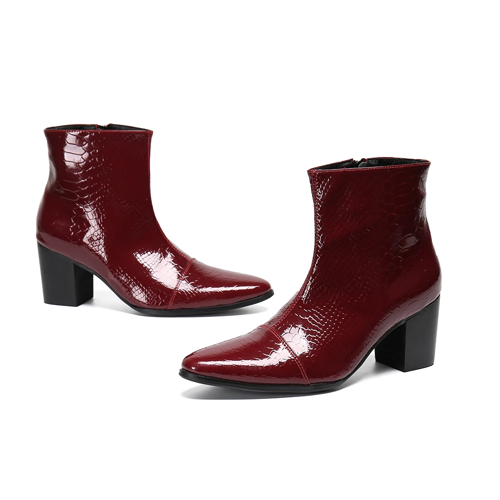 Chaussures Homme Men Autumn Ankle Boots Pointed Toe Zipper Snake Skin High Heels Shoes For Men Office Dress Formal Shoes
