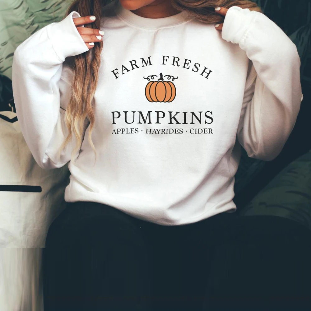 

Women Fall Sweatshirt Farm Fresh Pumpkins Sweatshirts Vintage Pumpkin Patch Halloween Crewneck Pullovers Harajuku Hoodie