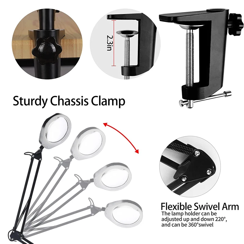 Foldable Professional 10X Magnifying Glass Desk Lamp Magnifier LED Light Reading Lamp with Three Dimming Modes USB Power Supply