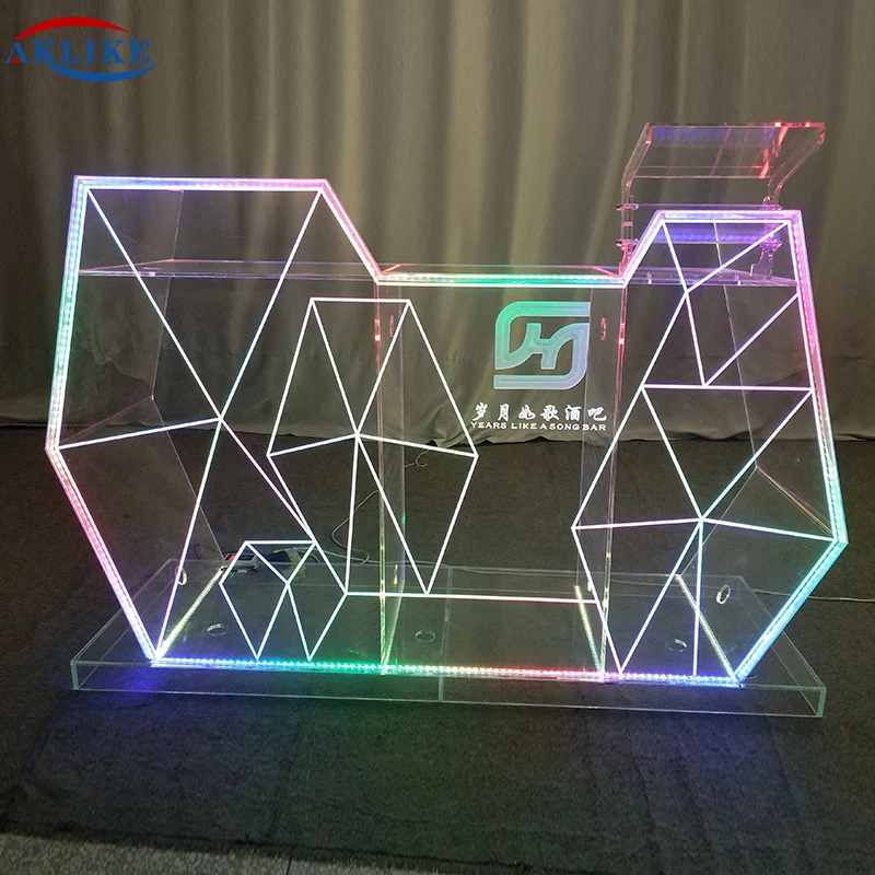 

2024 AKLIKE Bar Furniture LED Dj Table Display NightClub Booth Dj Clear Acrylic Dj Table Led