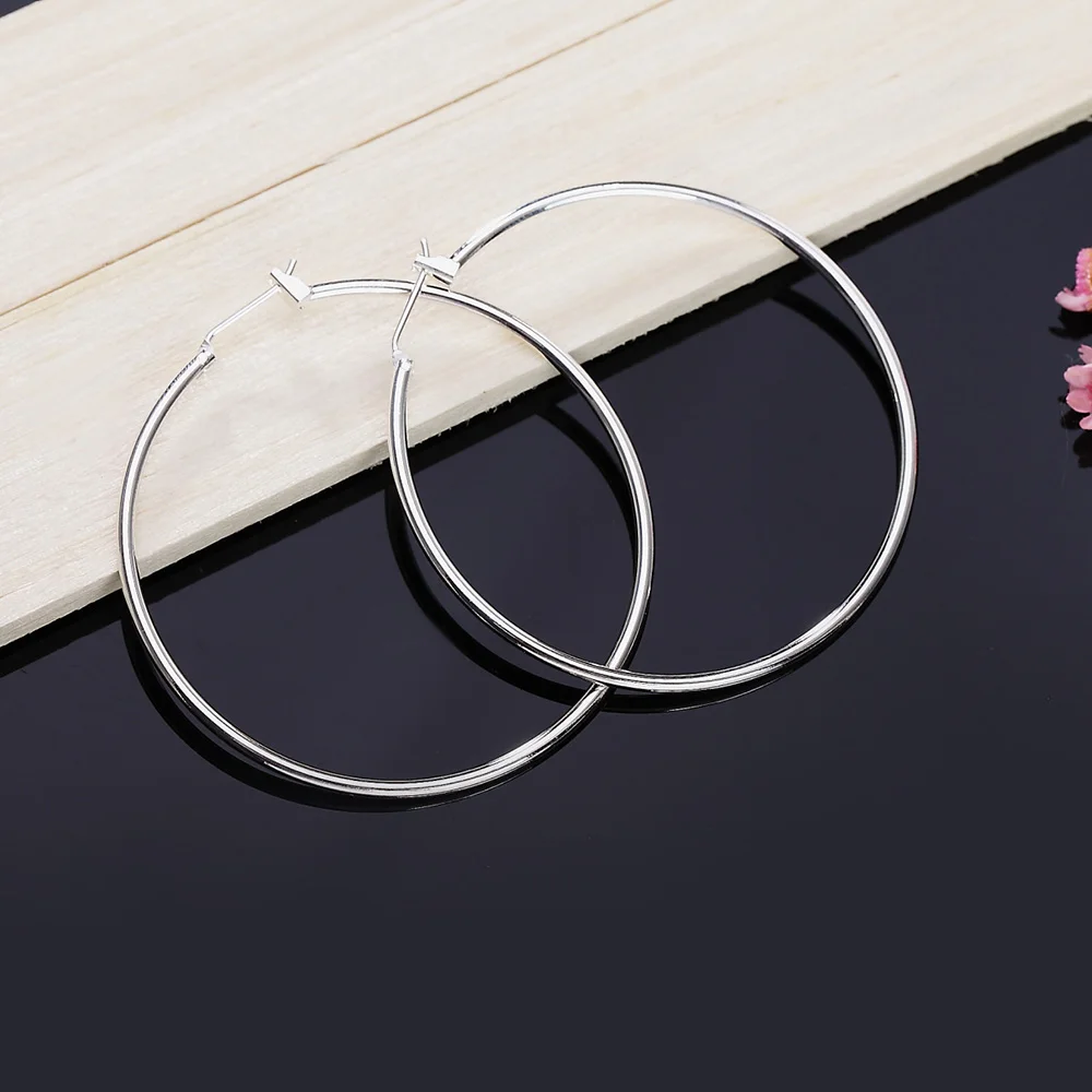 

925 Sterling Silver 5MM Circle Round Simple Hoop Earrings For Women Wedding Luxury Jewelry Money 925