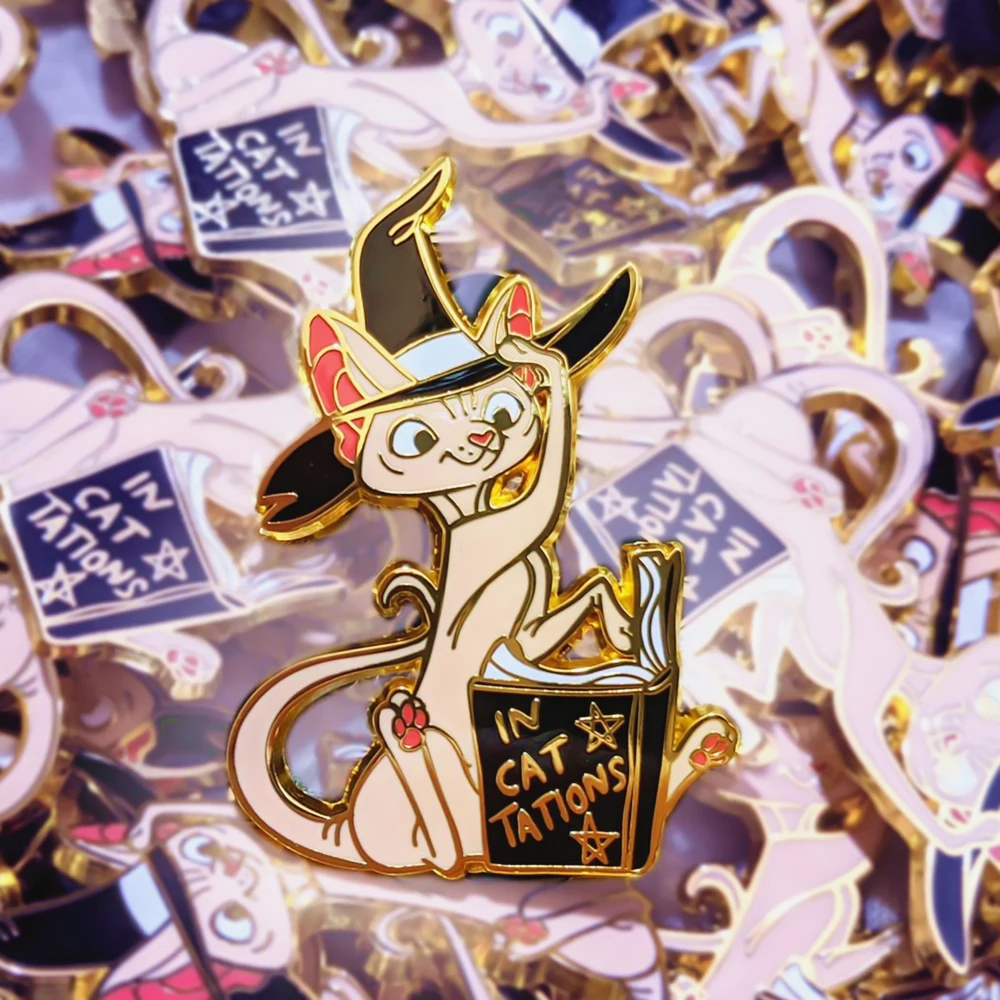 

In Cat Tations Sphynx Hard Enamel Pin Cartoon Animal Cute Cats Medal Brooch Mysterious Witch Magic Book Kitty Badge Jewelry