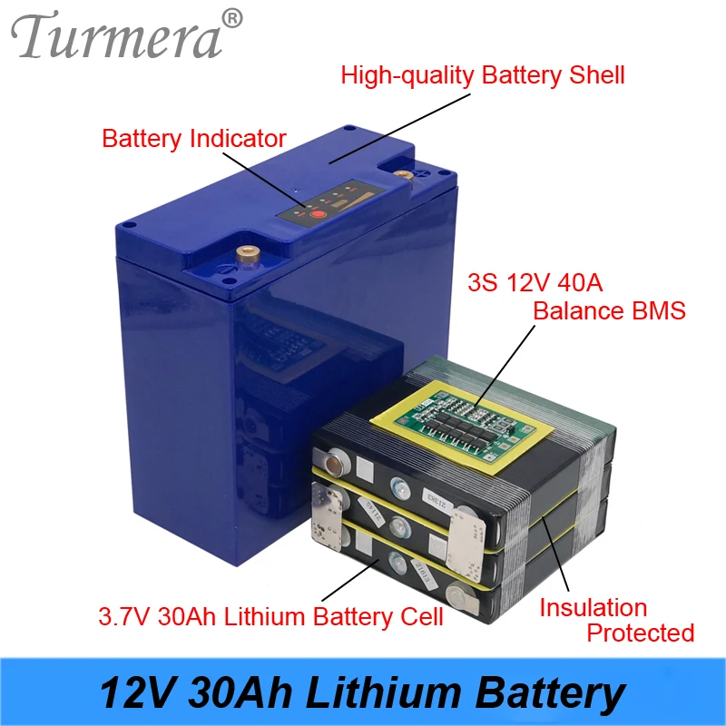 Turmera-بطارية ليثيوم 12 فولت ، 30 أمبير ، مع مؤشر BMS ، 3S ، 40a ، مصدر طاقة غير منقطع ، للسيارة
