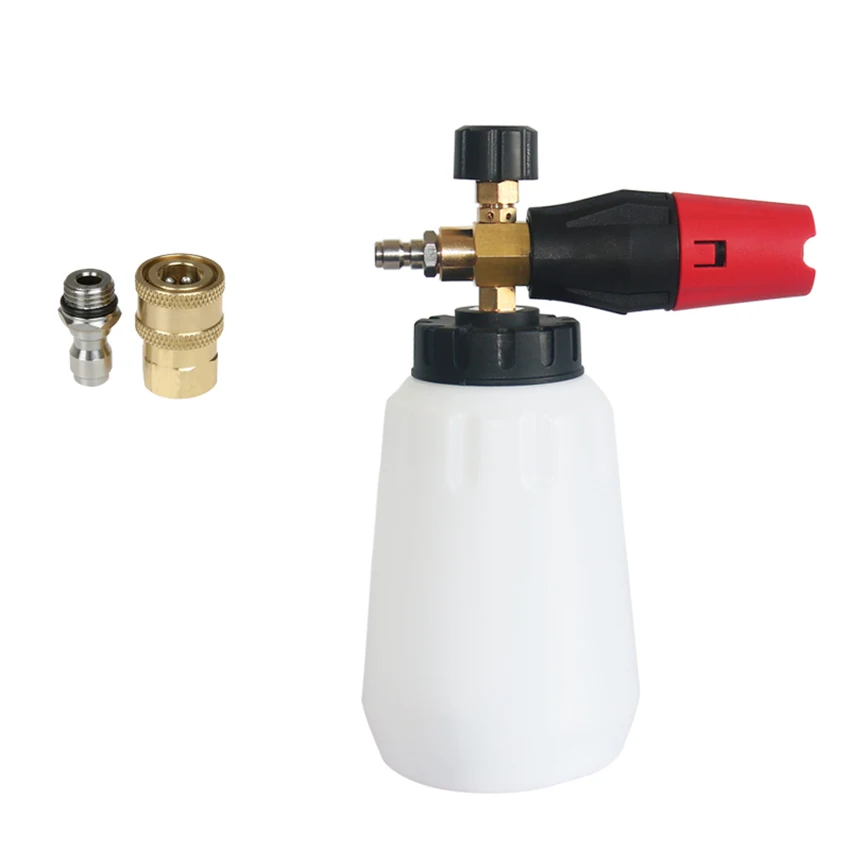Flacone per pistola in schiuma con connettore rapido da 1/4 pollici, 1 litro, ugello per idropulitrice per autolavaggio, flacone per la pulizia della schiuma da neve