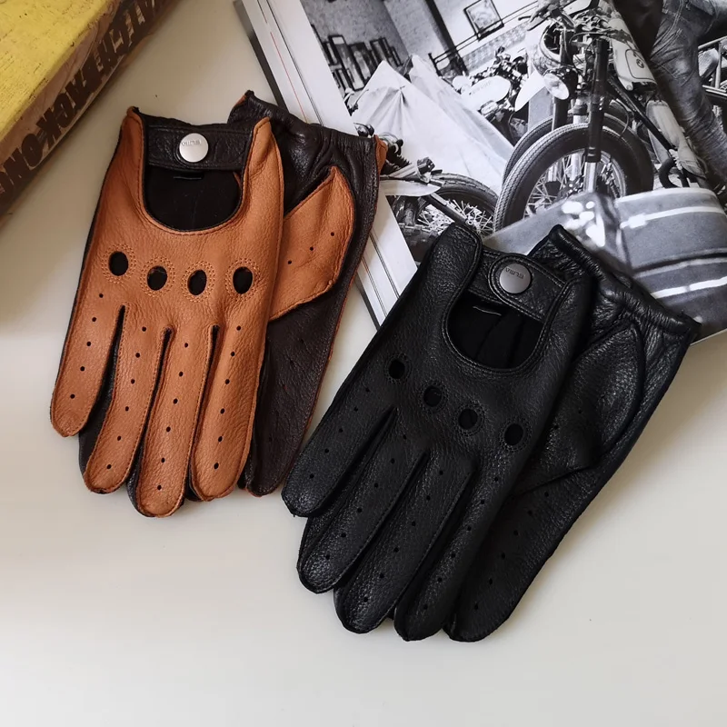 High Quality Deerskin Gloves Male Short Style Real Leather Gloves Single Leather Unlined Spring Autumn Men's Gloves EM002W