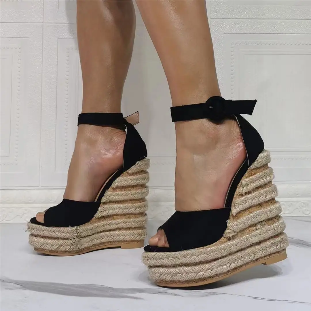 

2021 Sandals Women Wedges Shoes High Heels Summer Woman Hemp Chaussures Buckle Strap Femme Platform Sandalia Feminina