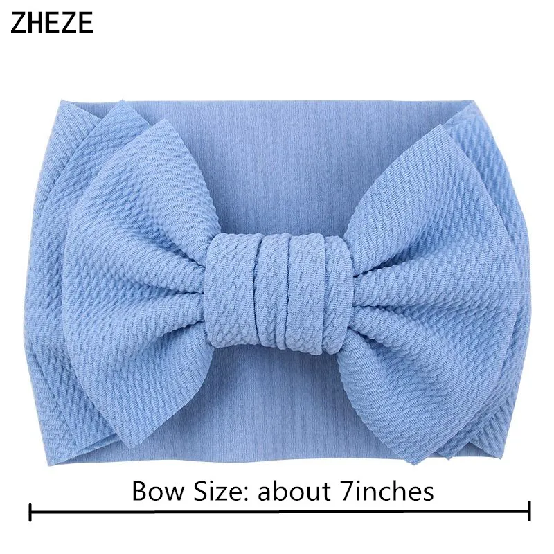 2024 Cute 7\'\' Big Double Layer Hair Bow Headband For Baby Girls Waffles Fabric Elastic Hairbands Kids DIY Hair Accessories