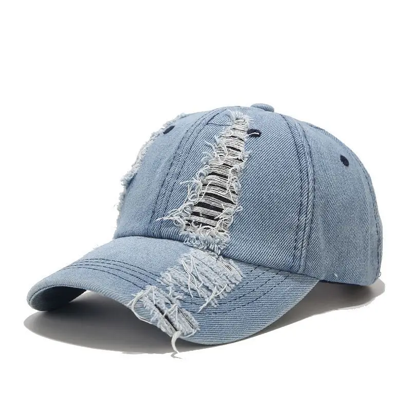 Tide Washed Denim Ripped Baseball Cap Spring Cotton Snapback Hat Hip Hop Cap for Men Women Summer Cap Casquette