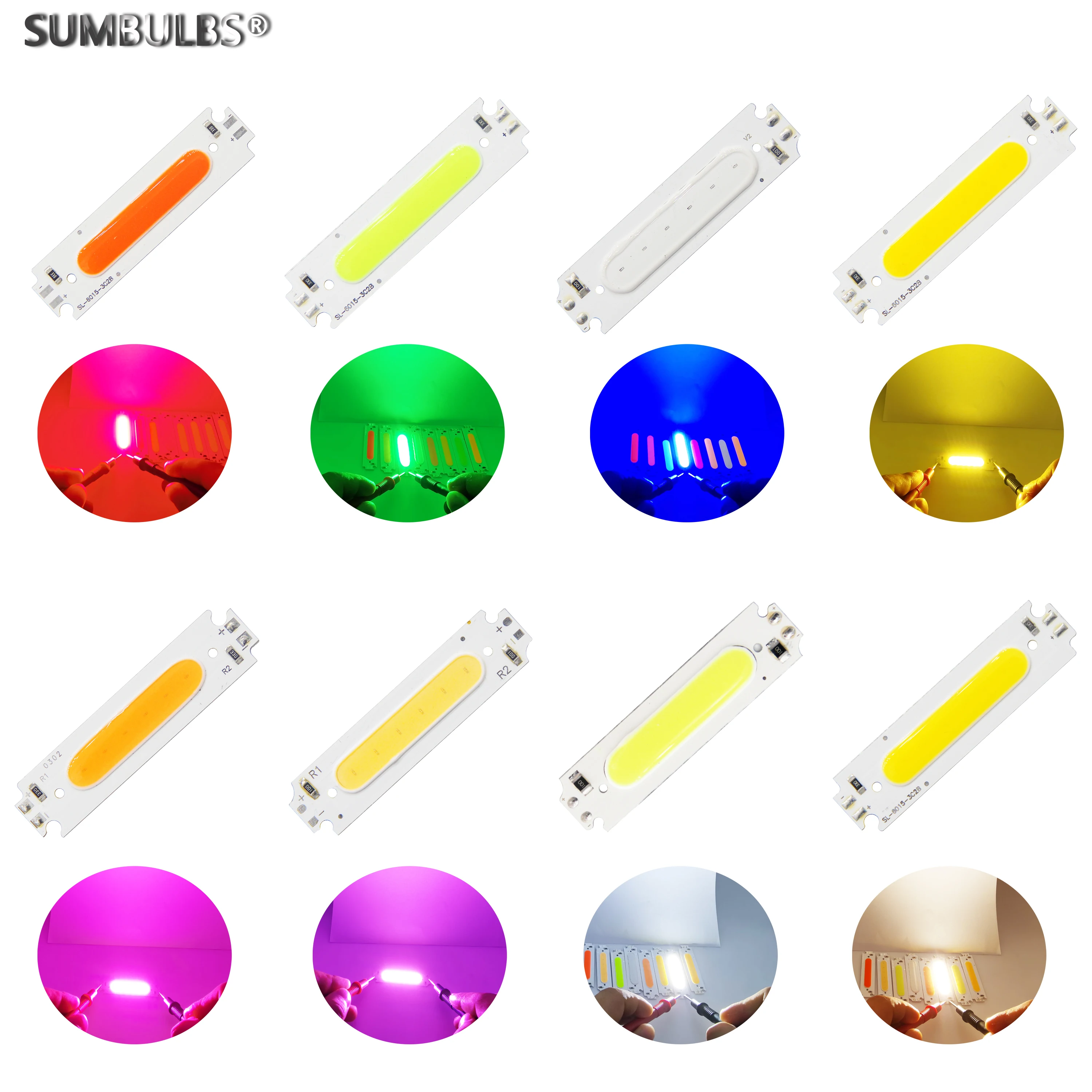 SUMBULBS 60*15mm LED COB Strip Light Source for Module Led 8 Colors COB LED Bulb 12V DC 2W FLIP Chip for DIY Desk Lamp